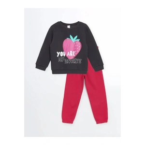 LCW KidsGri Bisiklet Yaka Kız Çocuk Sweatshirt Ve Eşofman Altı
