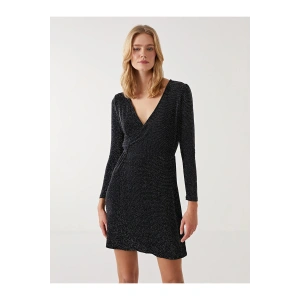 LCW Kruvaze Yaka Parlak Görünümlü Kadın Elbise