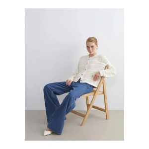 LCW Modest Ekru Bisiklet Yaka Ajurlu Kadın Triko Hırka