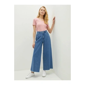 LCW Modest İndigo Cep Detaylı Bol Paça Kadın Rodeo Jean Pantolon