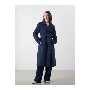 LCW Modest Lacivert Kruvaze Yaka Oversize Kadın Trençkot