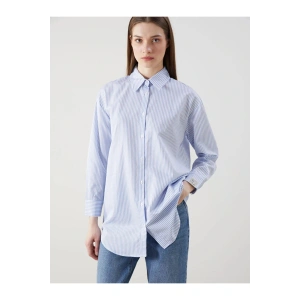 LCW Modest Mavi Çizgili Poplin Kadın Gömlek Tunik