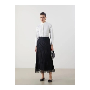 LCW Modest Siyah Beli Lastikli Kendinden Desenli Brode Etek