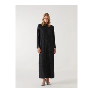 LCW Modest Siyah Bisiklet Yaka Parlak Görünümlü Kadın Elbise