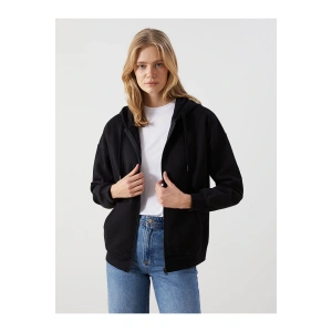 LCW Modest Siyah Kapüşonlu Oversize Kadın Fermuarlı Sweat