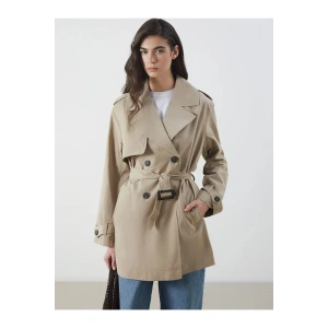 LCW ModestBej Kruvaze Yaka Kadın Trençkot