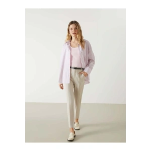 LCW Vision Bej Beli Kemerli Havuç Kesim Kadın Pantolon