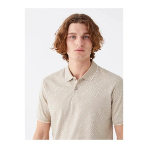 LCW Vision Bej Polo Yaka Kısa Kollu Desenli Erkek Tişört