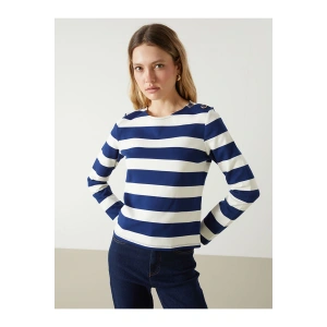 Lcw Vision Bisiklet Yaka Çizgili Kadın Tişört