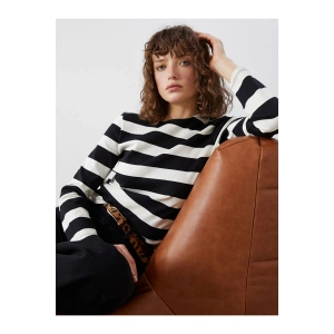 Lcw Vision Bisiklet Yaka Çizgili Kadın Tişört