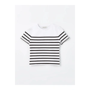 LCW Vision Bisiklet Yaka Çizgili Kısa Kollu Kadın Tişört