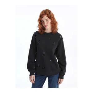 LCW Vision Bisiklet Yaka Parlak Taş Baskılı Kadın Kalın Sweatshirt