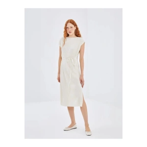 LCW Vision Buxe Beyazı Bisiklet Yaka Dokulu Kadın Elbise