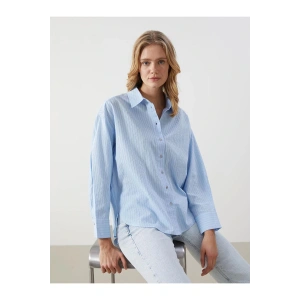 LCW Vision Çizgili Oversize Kadın Gömlek