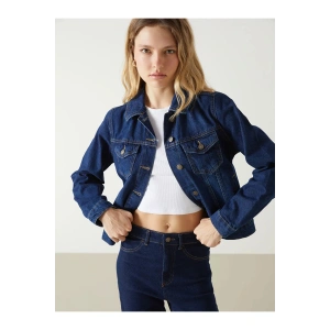 LCW Vision İndigo Gömlek Yaka Kadın Jean Ceket