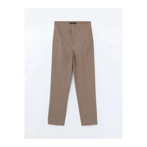 LCW Vision Kahverengi Ekoseli Dar Fit Kadın Pantolon