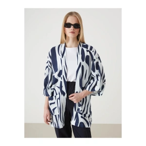 LCW Vision Lacivert Şal Yaka Desenli Keten Görünümlü Kadın Kimono