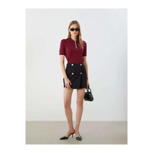 LCW Vision Siyah Beli Lastikli Düğmeli Mini Etek