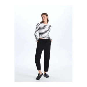 LCW Vision Siyah Beli Lastikli Düz Keten Karışımlı Kadın Pantolon