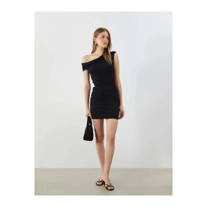 LCW Vision Siyah Beli Lastikli Mini Etek