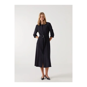 LCW Vision Siyah Düz Uzun Kollu Kadın Gömlek Elbise
