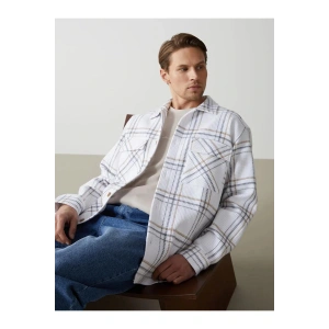 LCW VisionEkru Regular Fit Uzun Kollu Ekose Erkek Gömlek Ceket