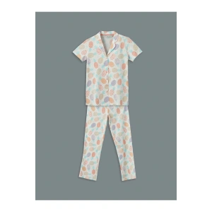 LCW Young Ekru Gömlek Yaka Desenli Kadın Pijama Takımı