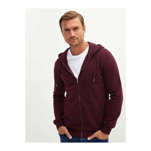 LCWAIKIKI Basic Bordo Kapüşonlu Uzun Kollu Erkek Fermuarlı Sweatshirt