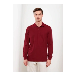 LCWAIKIKI Basic Bordo Polo Yaka Uzun Kollu Pike Erkek Tişört