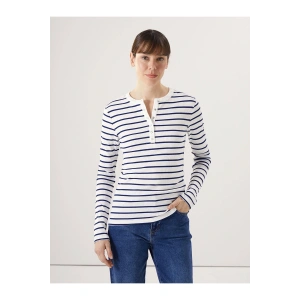 LCWAIKIKI Basic LACİVERT Bisiklet Yaka Çizgili Kadın Tişört