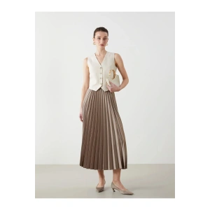 LCWAIKIKI Classic  Beli Lastikli Saten Kadın Pileli Etek