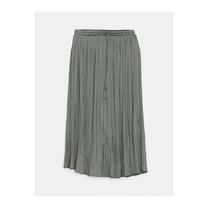 LCWAIKIKI Classic Haki Beli Lastikli Saten Kadın Pileli Etek