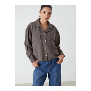 LCWAIKIKI Classic Kahverengi Oversize Gabardin Kadın Gömlek Ceket T T
