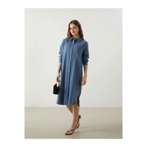 LCWAIKIKI Classic Mavi Dokulu Kadın Gömlek Elbise