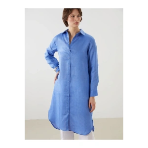 LCWAIKIKI Classic Mavi Keten Kadın Gömlek Tunik
