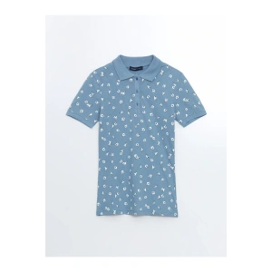 LCWAIKIKI Classic Mavi Polo Yaka Desenli Kadın Tişört