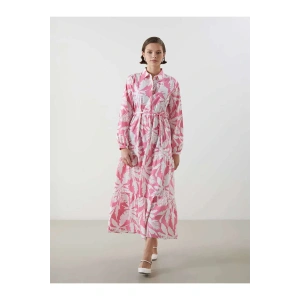 LCWAIKIKI Classic Pembe Gömlek Yaka Desenli Poplin Elbise