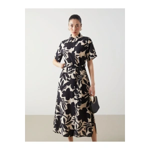 LCWAIKIKI Classic Siyah Desenli Kadın Gömlek Elbise