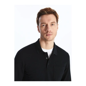 LCWAIKIKI Classic SİYAH Polo Yaka Uzun Kollu Erkek Sweatshirt