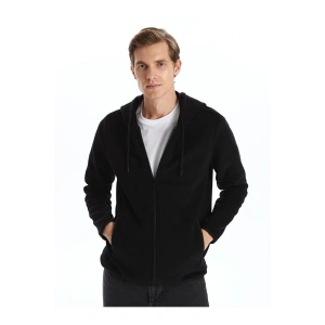 LCWAIKIKI ClassicSiyah Kapüşonlu Uzun Kollu Erkek Fermuarlı Sweatshirt