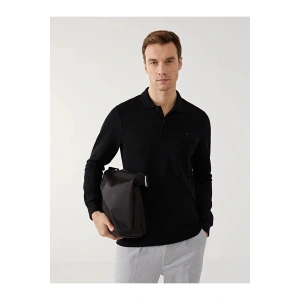 LCWAIKIKI ClassicSiyah Polo Yaka Uzun Kollu Erkek Sweatshirt