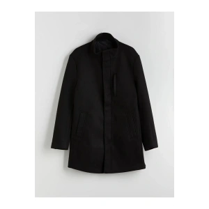 LCWAIKIKI ClassicSiyah Standart Kalıp Dik Yaka Erkek Kaşe Kaban