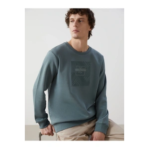 LCWK Bisiklet Yaka Uzun Kollu Baskılı Erkek Kalın Sweatshirt