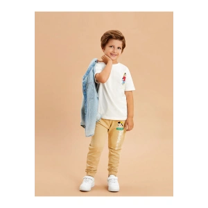 Lw - Beli Lastikli Kalın Nostaljik Maymun Baskılı Erkek Bebek Eşofman Alt