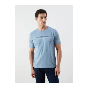 Mavi Standart Kalıp Pamuklu Kaprili Pijama Takımı