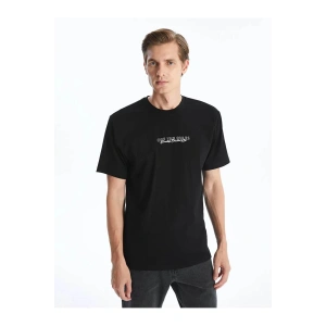 Natuvera Siyah Bisiklet Yaka Kısa Kollu Baskılı Penye Erkek Tişört