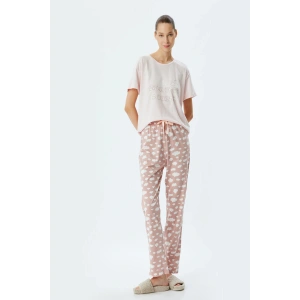 Örgü Pijama Takımı Bulut Baskılı Pamuklu Rahat Kalıp