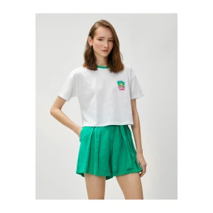 Palmiye Nakışlı Crop Tişört