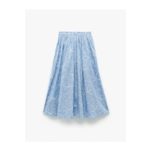 Pamuklu Astarlı Brodeli Pileli Fisto Uzun Çiçekli Kloş Etek