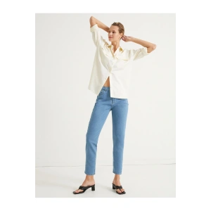 Pamuklu Yüksek Bel Mom Jean - Normal Bel Dar Kesim Dar Paça Pantolon